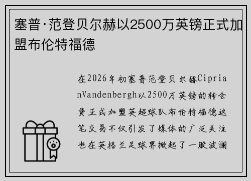 塞普·范登贝尔赫以2500万英镑正式加盟布伦特福德 塞普·范登贝尔赫以2500万英镑正式加盟布伦特福德
